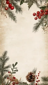 Cozy holiday border with pine branches and red berries.