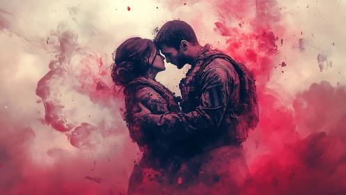 Intimate Moment Dissolves Into Pink Watercolor Ethereal Atmosphere.