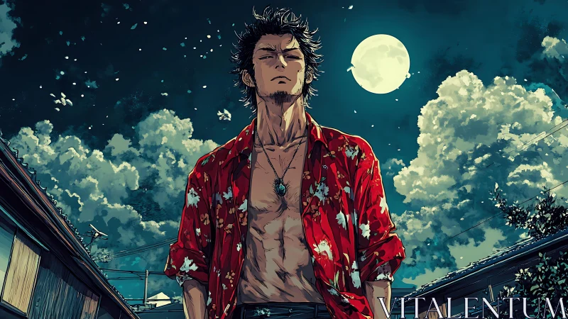 Moonlit wanderer enjoys a quiet night beneath glowing clouds