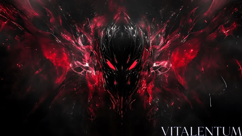 Demonic cyber entity emerges from abstract red energy field