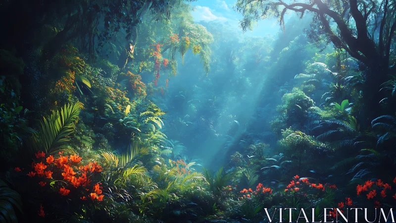 Mystical Forest Ravine with Luminescent Canopy.