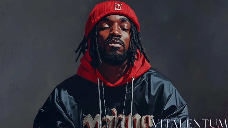 Closed eyes conduct quiet hip hop thunder beneath red cloth