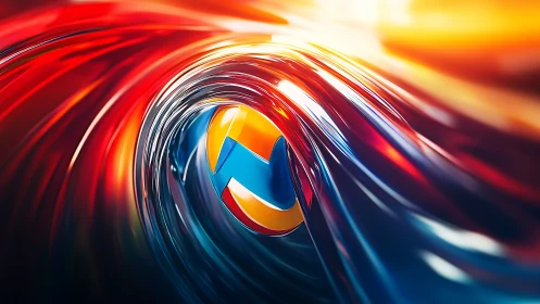 Chromatic energy vortex embracing glossy abstract sphere.