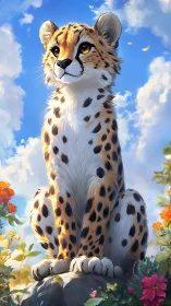 Young cheetah study rendered in luminous digital painting