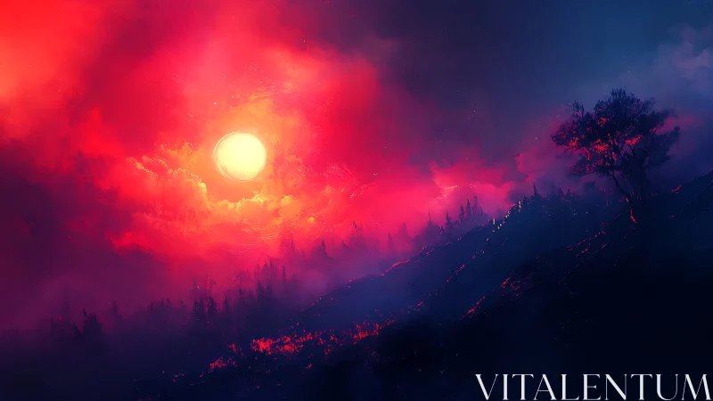 Landscape rendering with solar disk luminescence at horizon