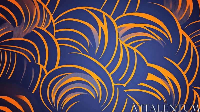 Dynamic orange arc lattice over deep indigo ground.