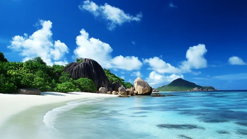 Granite Sentinels Guard Paradise's Crystalline Shore.