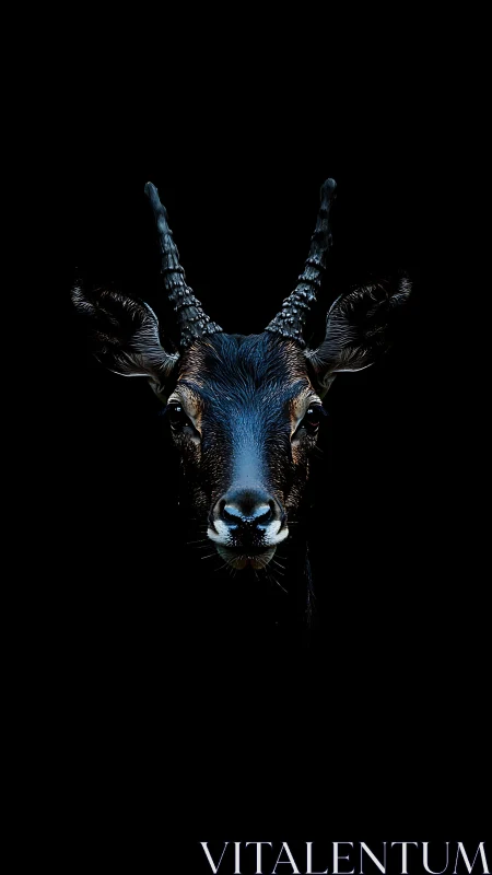 Antelope head isolated against deep black negative space