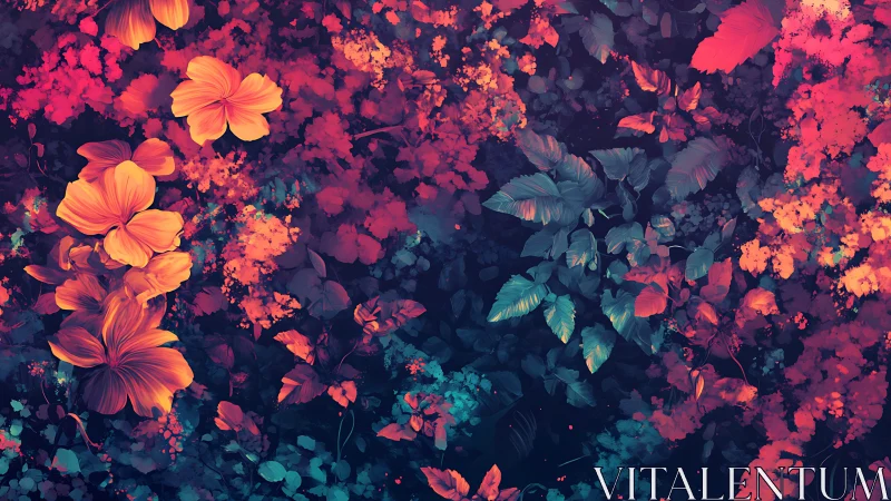 Midnight jungle blooms trade neon whispers with the dark