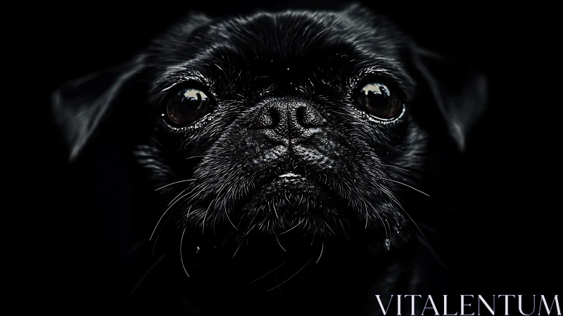 Midnight pug monarch with starlit eyes and velvet shadows.