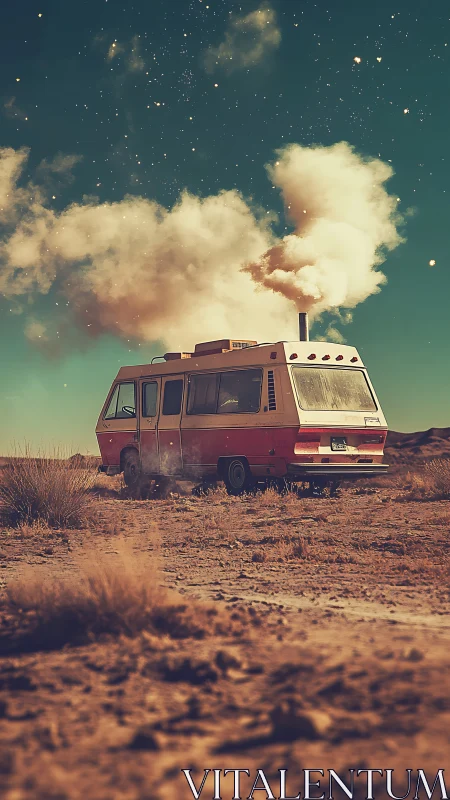 Stargazing camper van rests under a dreamy desert sky