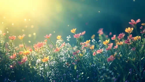 Pollinator-Attractive Wildflower Meadow Under Chromatic Atmospheric Rendering.