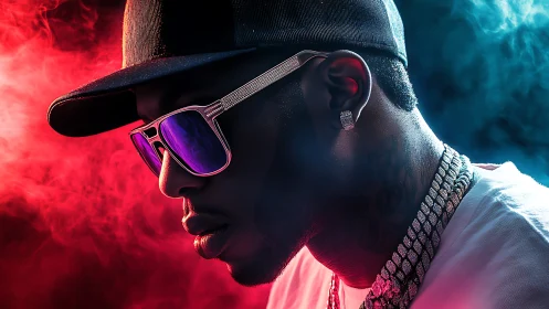 Side-profile portrait uses colored smoke and reflective light