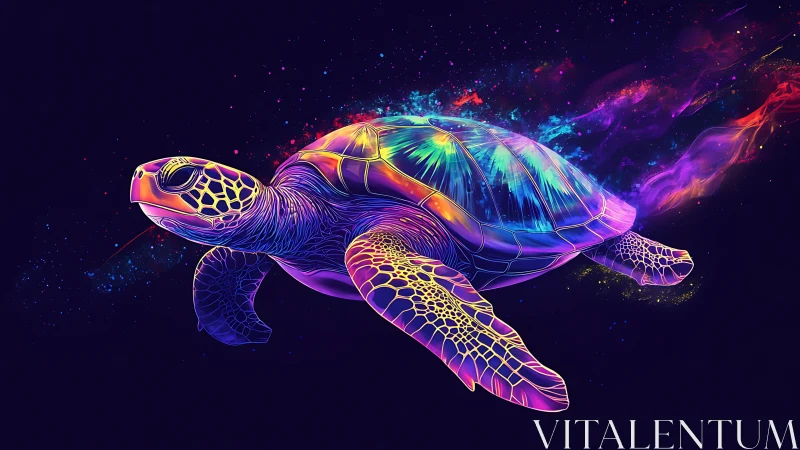 Neon spectral sea turtle in cosmic fluid dynamics field