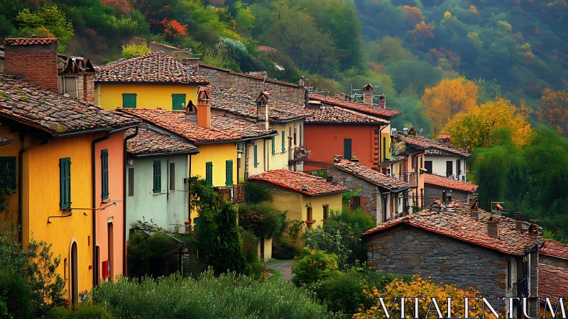 Terracotta roofs tumble down a misty hillside of color