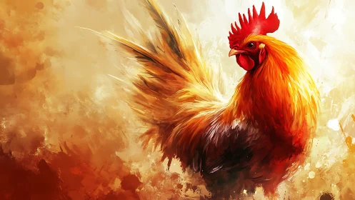 Vibrant Spirit: A Rooster's Warm Artistic Portrait.