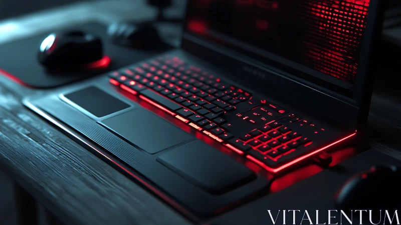 RGB gaming laptop keyboard with red cyber lighting.