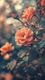 Coral Roses in Golden Afternoon Light.