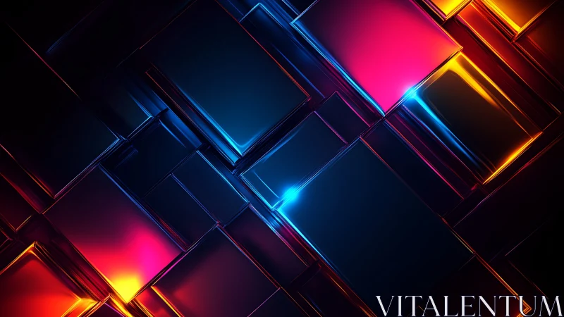 Neon-lit extruded rectangles with glossy reflections and gradients