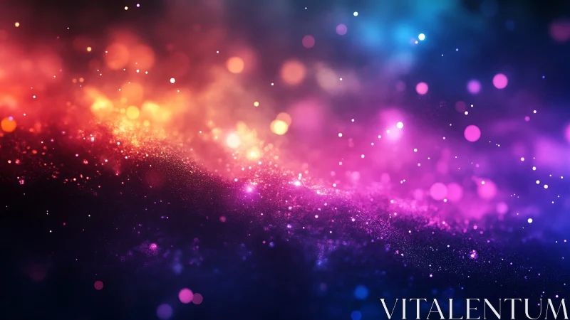 Vibrant cosmic bokeh field glows in radiant neon spectrum.