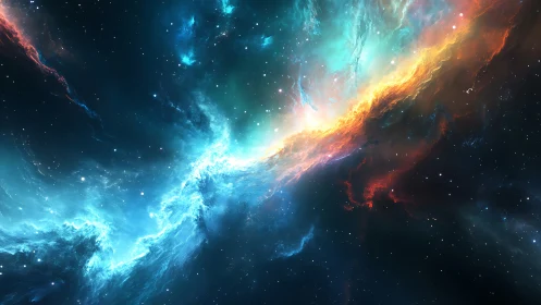 Cosmic nebula stream arcs across a star-filled void.