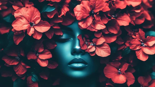 Dreamy floral muse resting beneath a cascade of petals.