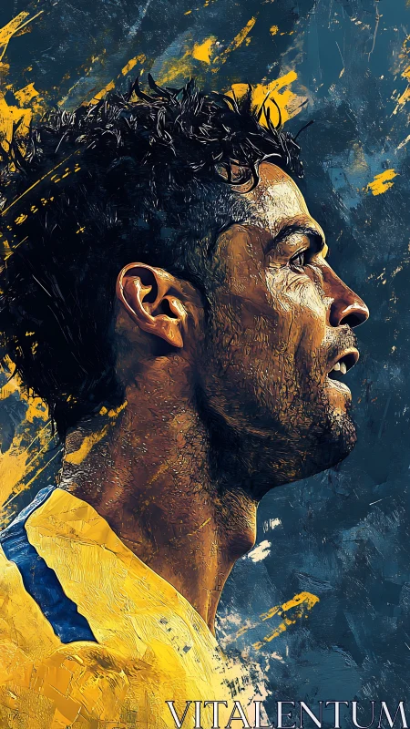 Football portrait captures intense sideline focus, bold color.