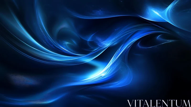 Abstract blue light waves swirling in digital art style.