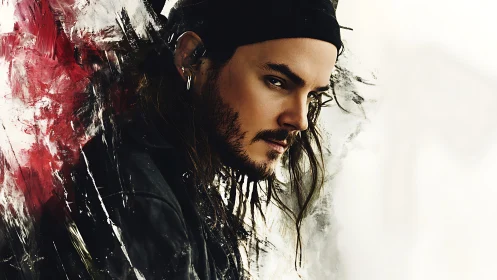 Moody digital portrait merges brushstrokes and realism.