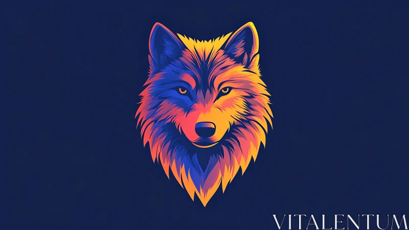 Neon gradient wolf portrait on deep indigo background.