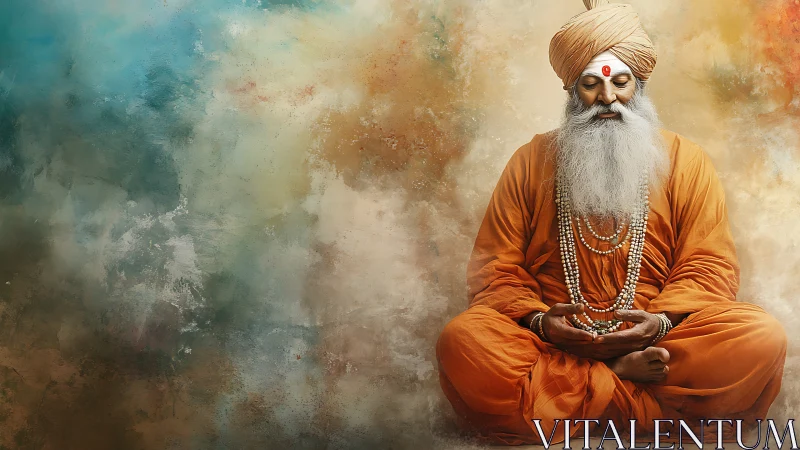 Saffron sage folds time into stillness beside painted clouds