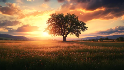 Solitary meadow sentinel drinks the last light of sunset