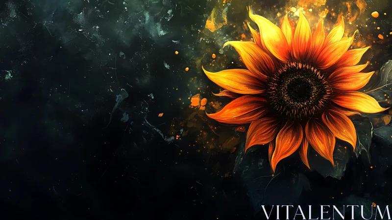 Luminous sunflower blazes against a dark cosmic night backdrop