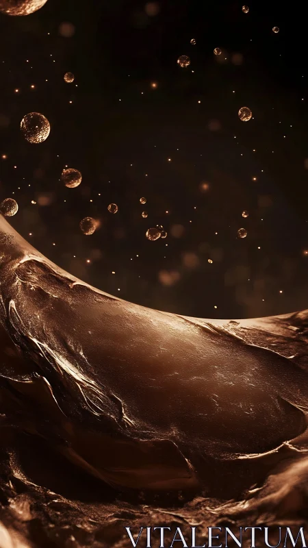 Molten cocoa wave cradles sparkling droplets in velvet dusk.