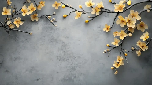 Golden Blossoms on Weathered Concrete.