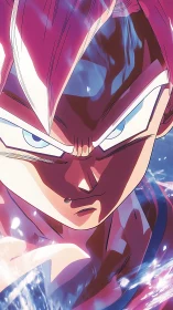 Fierce pink warrior surging through electric cosmic waters.