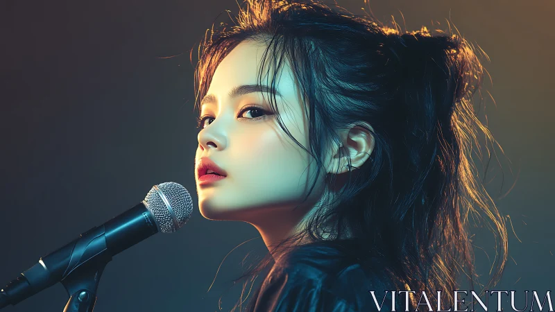 Moody singer in profile under teal and amber rim light.