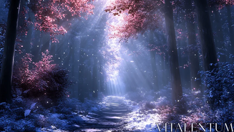 Enchanted Forest Path. Luminous Winter Passage.