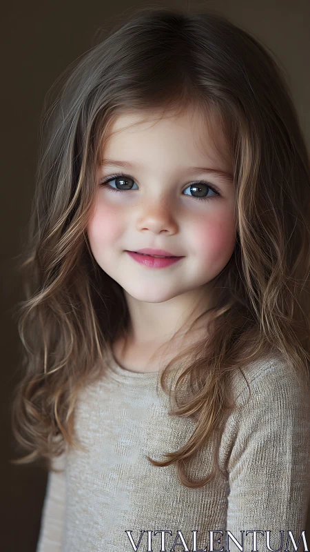 Portrait of young child with long brown hair, neutral background