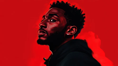 Digital side-profile portrait isolates subject on red field