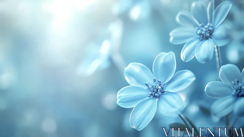Delicate Blue Flowers in Soft Focus Light.