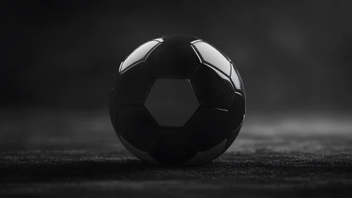 Monochrome soccer ball on textured surface in low light.