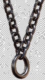 Black metal chain with circular ring on transparent background.