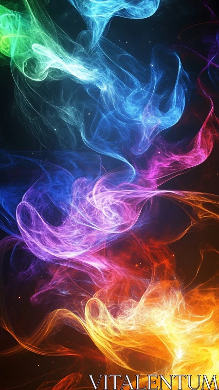 Prismatic light trails swirl like cosmic neon energy waves