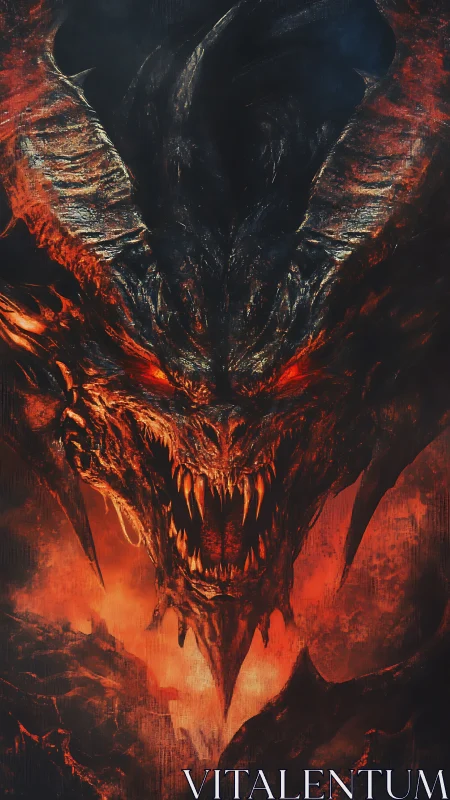 Volcanic demon dragon head rendered with high-contrast lava lighting