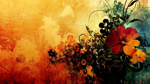 Floral composition with warm-cool color gradient transition