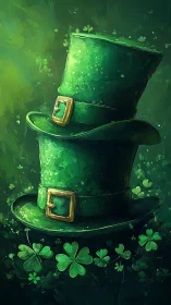 Stacked emerald leprechaun hats rendered in painterly strokes