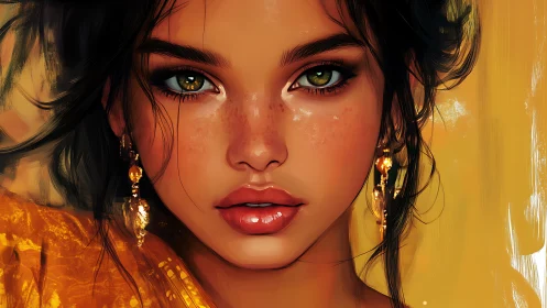 Golden gaze and freckled glow in a sunlit portrait.