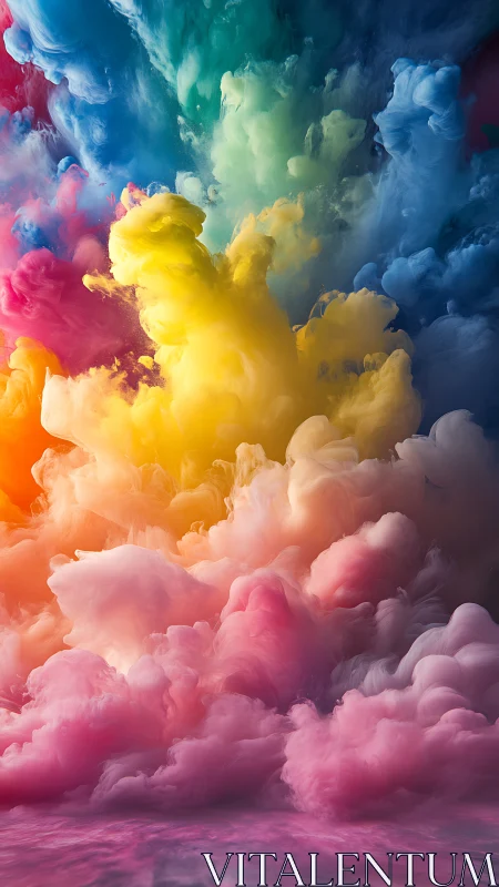 Prismatic cloudburst rising in a swirling pastel nebula.