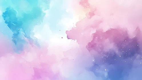 Pastel nebula cloudscape glows with soft cosmic light.